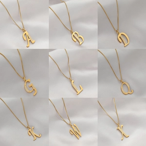 Artistic 14K Gold Plated Copper Alphabet Letter Pendant Necklace Women Men Zirconia Alphabet Box Chain Jewelry Gift