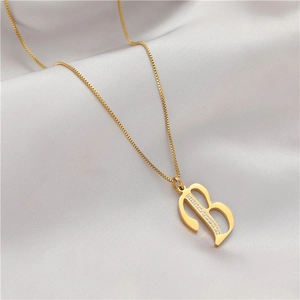 Elegant gold letter B necklace with zircon pendant on box chain minimalist style