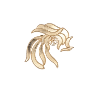 Elegant gold phoenix feather brooch base with textured metal and pearl setting mount