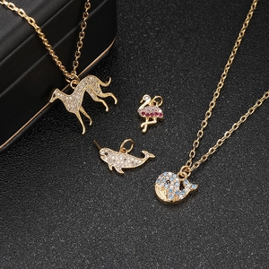 14K Gold Plated Copper Animal Pendant With Zirconia For Jewelry DIY Making Whale Flamingo Greyhound Narwhal Charm For Women