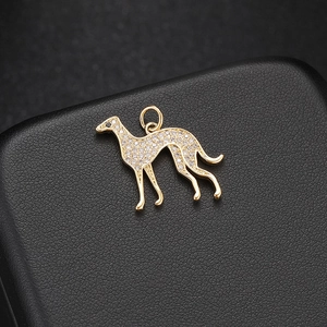 Elegant 14K gold plated sighthound dog pendant with sparkling pave crystals for DIY jewelry