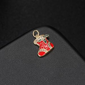 Pendentif botte de Noël festive en émail rouge et strass pour la création de bijoux DIY