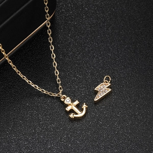 Minimalist 14K Gold Plated Copper Pendant Rhinestone Inlaid Anchor Lightning Bolt Charm For DIY Necklace Clothing Accessory Jewelry Making