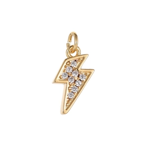 Minimalist 14K gold plated lightning bolt pendant featuring sparkling white zircon stones