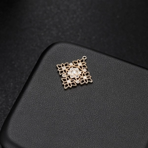 Square hollow 14K gold pendant with sparkling zircon crystals for DIY jewelry making