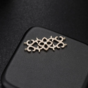 Luxury 14K gold hollow zircon pendant connector with intricate floral micro-pave crystals