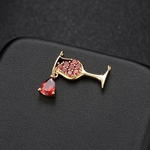 14K Gold Plated Copper Wine Glass Bottle Pendant With Red Zirconia DIY Jewelry Making Charms For Necklace Bracelet Women