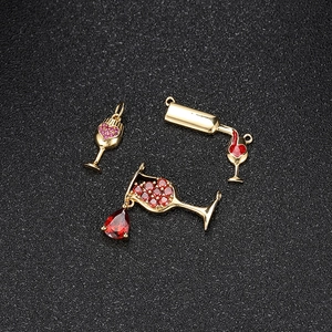 14k gold plated wine glass pendants with red zircons for DIY jewelry making