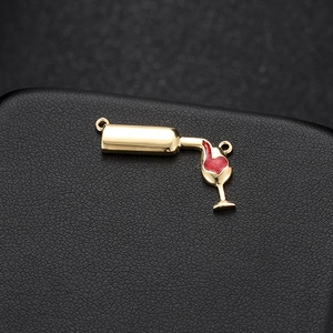 Creative 14k gold-plated wine bottle and glass pendant with red glitter resin for DIY