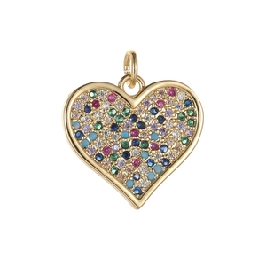 Ciondolo a cuore dorato con pietre di zirconia colorate con castone micro-pave