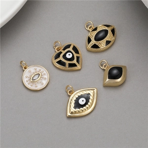 14K Gold Plated Copper Evil Eye Pendant Rhinestone Enamel Heart Round Charm For DIY Jewelry Making Necklace Accessories