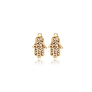 Ciondoli mano di Fatima placcati oro 14K con pavé di zirconi e dettagli a cuore