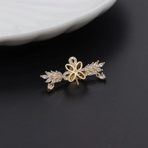 Golden flower leaf jewelry component with white cubic zirconia for DIY accessory making