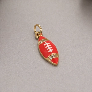 14K gold plated American football pendant with red enamel and sparkling zircon accents