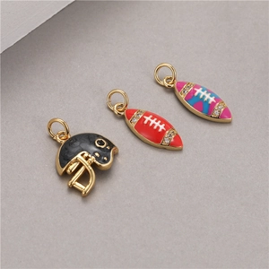 14K Gold Plated Copper American Rugby Football Helmet Pendant Charms With Zirconia Enamel For DIY Jewelry Making Accessories