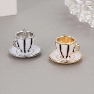 Miniatur Kaffeetassen Anhänger Set in Gold und Silber mit gestreifter Emaille DIY