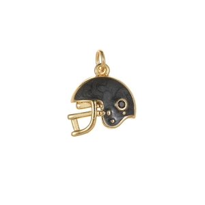 Black and gold American football helmet pendant with 14K gold plating and enamel inlay
