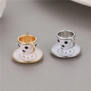Miniatur Kaffeetassen-Anhänger mit Gold Silber Plattierung und schwarzen Punkten