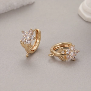 Golden petal flower huggie hoop earrings with sparkling zircon stones and DIY drop loops