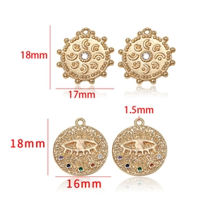 Gold coin pendants with zircon evil eye and star moon patterns for DIY jewelry making