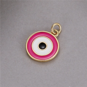 Vergoldeter Kupfer-Anhänger mit Evil-Eye-Motiv und rosa Emaille für DIY-Schmuck