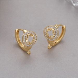 Boucles d'oreilles trèfle plaquées or 14K avec zircons pour la création de bijoux DIY
