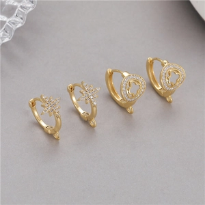 Crochets de boucles d'oreilles DIY dorés 14K motif étoile et trèfle en zircone