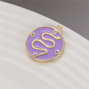 Pendentif serpent doré avec émail violet et zircons pour la création de bijoux DIY