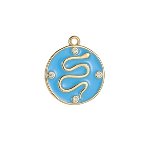 Pendentif serpent doré avec émail bleu ciel et zircone pour la création de bijoux DIY