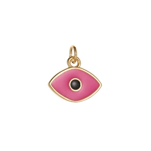 Pink evil eye charm pendant with gold plating and enamel inlay for DIY jewelry making