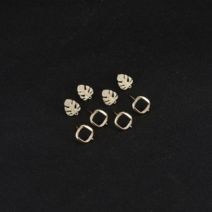Elegant Copper Leaf Geometric Stud Earrings With 925 Sterling Silver Earring Post 14K Gold Plated Rhinestone Earrings For Women Jewelry