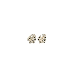 Elegant 14K gold plated leaf earrings with micro-inlaid cubic zirconia and black details