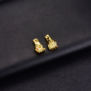 14K gold plated brass fist pendant with zircon inlay for DIY jewelry necklaces