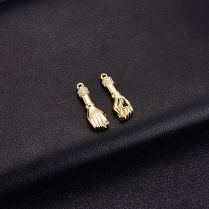 14K gold plated hand gesture charms with micro-paved zircons for DIY jewelry making