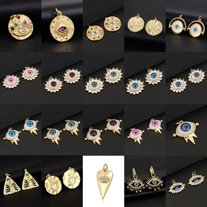 14K Gold Plated Copper Evil Eye Pendant Charm For Women DIY Jewelry Making Bohemian Zirconia Rhinestone Accessories
