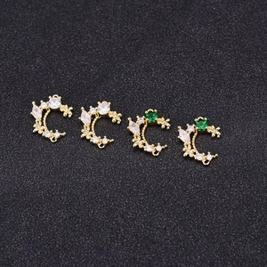 Pendentif lune plaqué or 14K avec zircons pour la création de colliers et bracelets DIY
