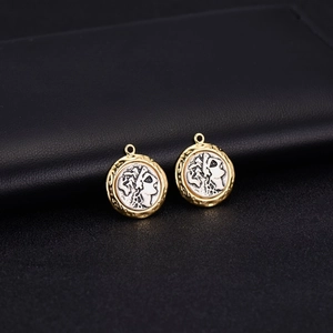 Vintage 14k gold-toned Greek coin pendants with silver portrait for DIY jewelry