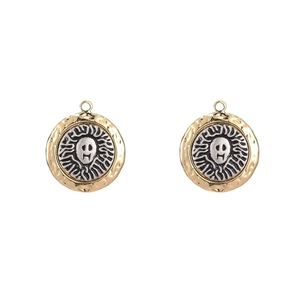 14k gold-plated sun pendant with hammered texture and retro silver engraved center disc