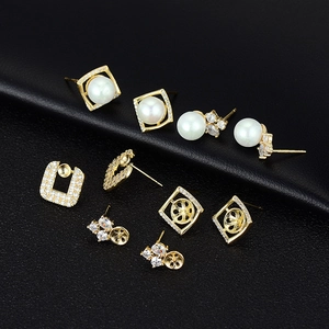 Geometrische Zirkonia Ohrstecker Mit 925 Sterlingsilber Ohrstecker-Stift Kupfer Vergoldet DIY Künstliche Perle Einstellung Damen Schmuck