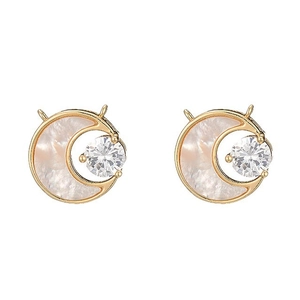 Colgantes luna de oro 14K con nácar blanco natural y piedra de circón brillante