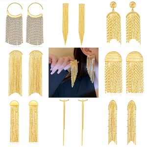 Detailansicht eleganter goldener Quastenohrringe mit Zirkonia und geometrischen Formen