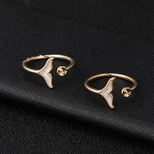 Whale Fish Tail Jewelry Making Components Mother Of Artificial Pearl Inlay Gold Plated Copper Pendant Ring Stud Earring DIY Findings For Women