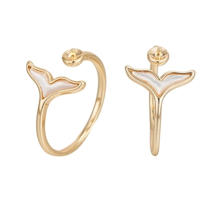Polished 14K gold plated fishtail earrings set with white mother of pearl inlay