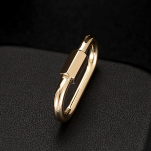 Polished 14K gold-plated geometric screw carabiner clasp on premium black leather