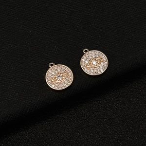 Detailed 14k gold plated evil eye charm pendants with sparkling cubic zirconia inlay