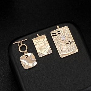 14K gold plated OT toggle necklace pendants set with cubic zirconia on black leather