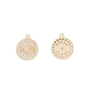 Minimalist 14k gold-plated evil eye pendant necklace with sparkling micro-pave crystals