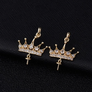 Pendentifs couronne plaqués or 14K avec zircons et plateau à perles pour bijoux DIY