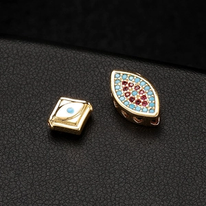 Ethnic gold evil eye charms with blue and red cubic zirconia for jewelry making