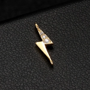 Hip hop style 14k gold plated lightning bolt pendant with sparkling zircons